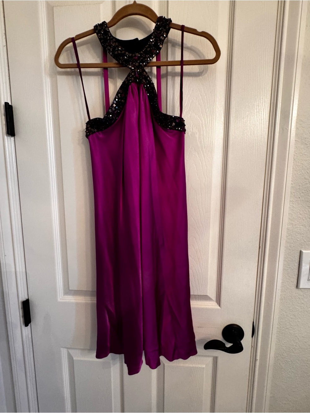 Marc Bouwer Fuchsia Halter Neck Beaded Evening Dress